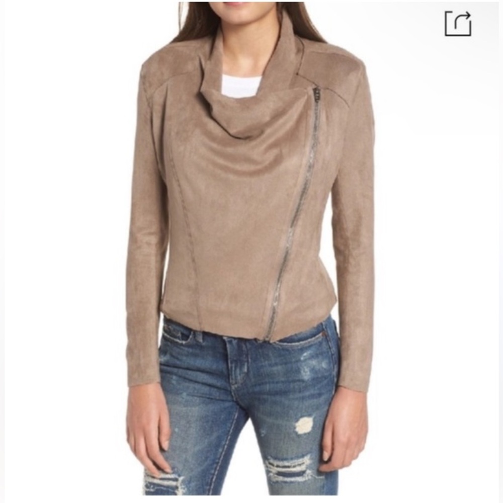 BLANK NYC Moto Jacket Faux Suede Drape Front Asymmetrical Zip Tan Women’s XS
